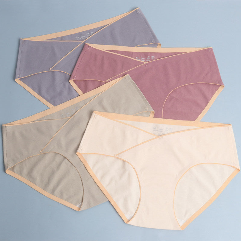 Cotton laser cutting pregnant women's low rise underwear breathable maternity panties cross-criss belly support pregnancy brief