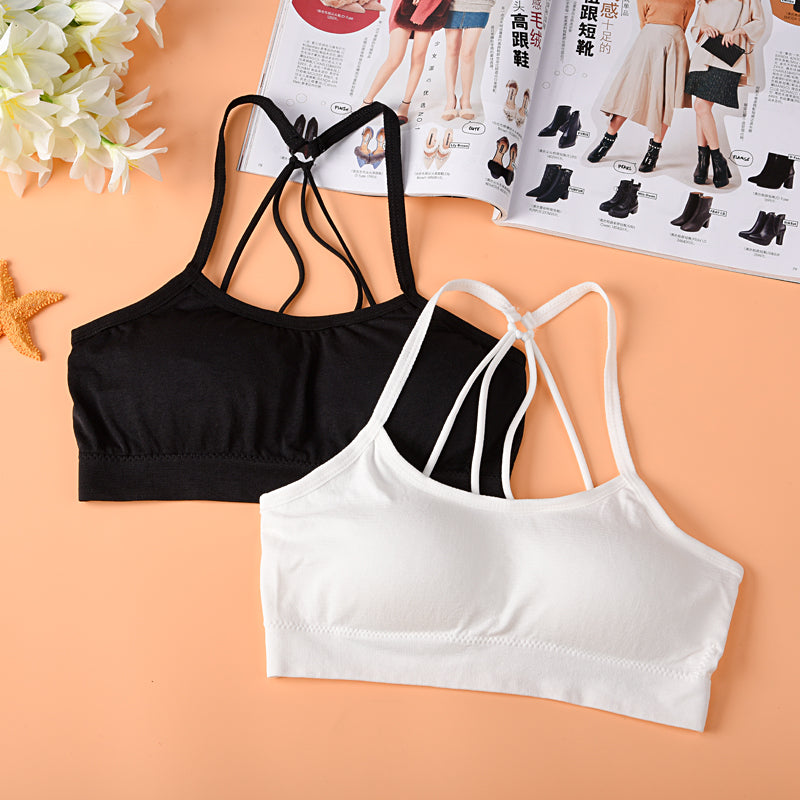 Ladies Fitness Underwear Removable Padded Crossing Open Back Halter Seamless Yoga Sport Bra Top