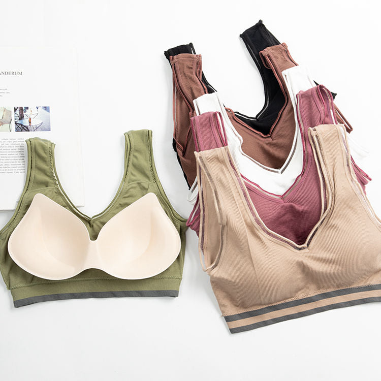 Wholesale young ladies wire free V neck sexy running yoga bra women push up removable pad breathable seamless sports underwear