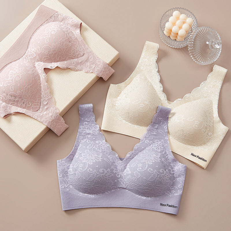 New Lace Seamless Underwear Women's Beauty Back No Steel Ring Ventilation Holes Cloth To Prevent Exposure Thin Summer Sleep Bra