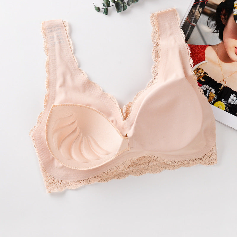 Japanese Style New Ice Silk Laser Cutting Bras Floral Lace Sexy Wireless Underwear Sports Vest Bra for Women