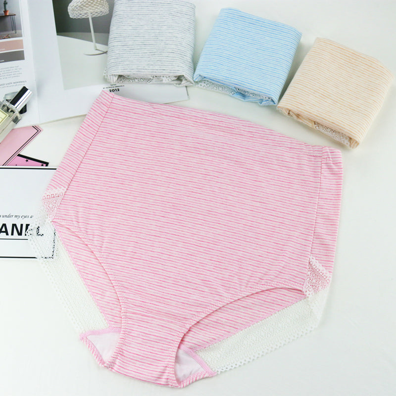 High quality cotton striped pregnant women's briefs high waist lace adjustable belly support maternity panties