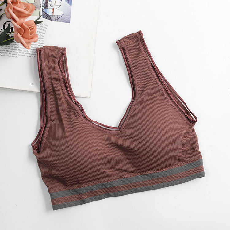 Wholesale young ladies wire free V neck sexy running yoga bra women push up removable pad breathable seamless sports underwear