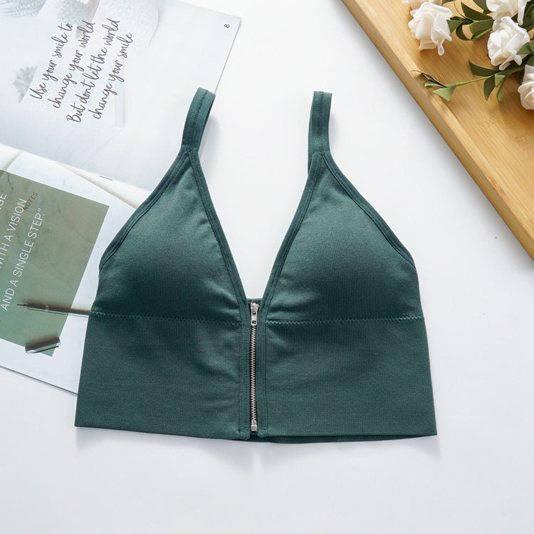 Fashion front zipper removable padded vest bra stretchy backless wireless sports yoga bra