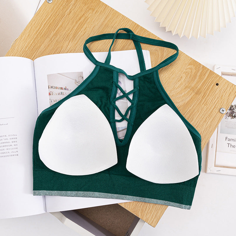 Women Hollow Out Halter Sports Bra Fitness Letter Printed Yoga Bra Backless Removable Pad Sports Bra