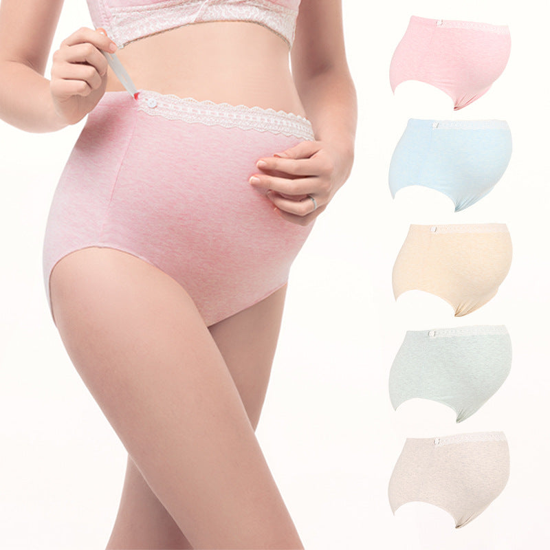 Plus Size Adjustable High Waist Pregnancy Panties Cotton Lace Pregnant Briefs Over the Bump Breathable Maternity Panties