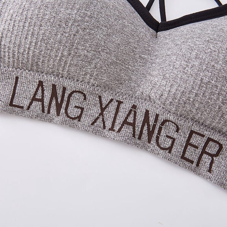 Sexy breathable sport fitness vest brief set letter print removable pad bra women's backless bandage seamless sport bra top