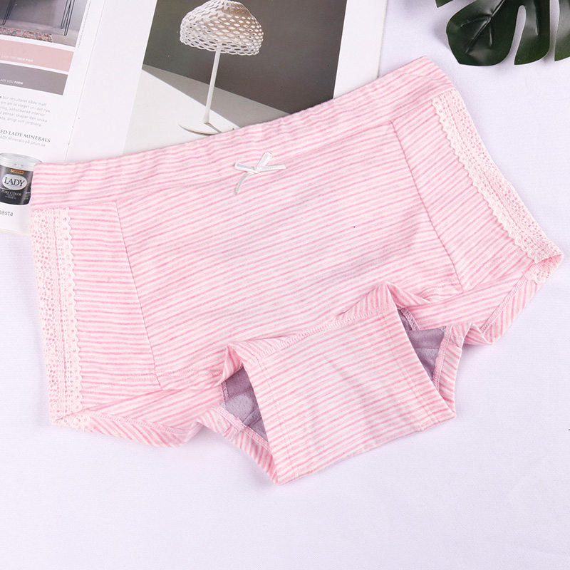 New striped skin friendly women's boxer briefs bow lace large size pregnant women's panties