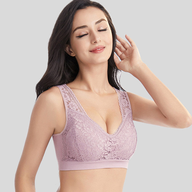 New arrival ladies elegant seamless lace underwear wireless removable pad push up vest bra