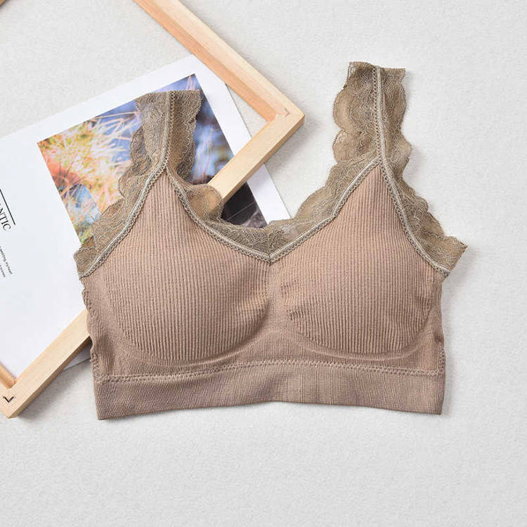 Summer yoga bra tank top soft lace seamless bra casual breathable wireless removable pad vest