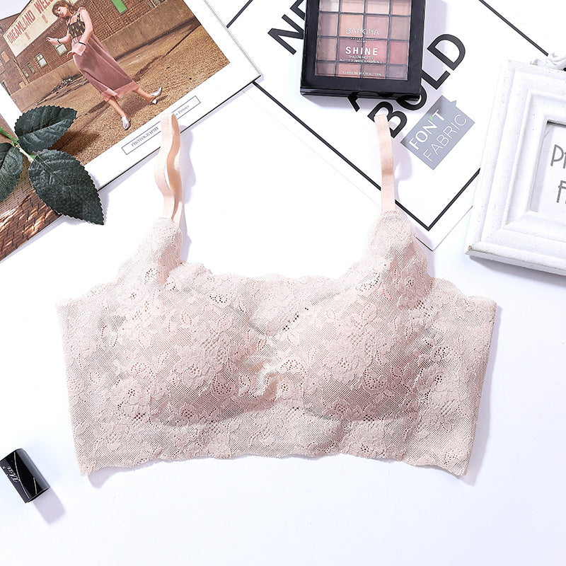 Hot New Product Sexy Sling Ice Silk Lace Beautiful Back No Trace No Steel Ring Underwear Comfortable Gathering Sleep Bra Women