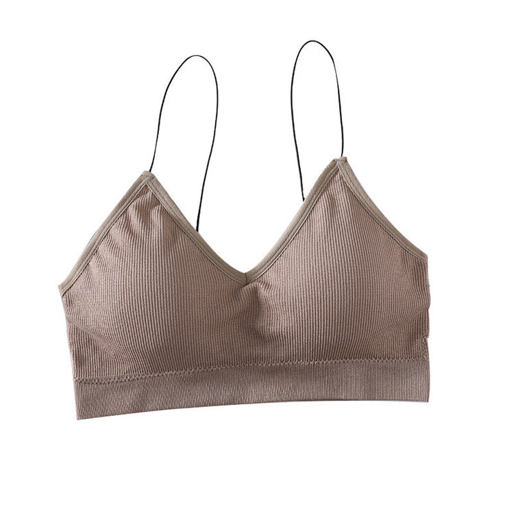 Sexy spaghetti straps wire free sports bra soft breathable young ladies removable pad tube top camisole