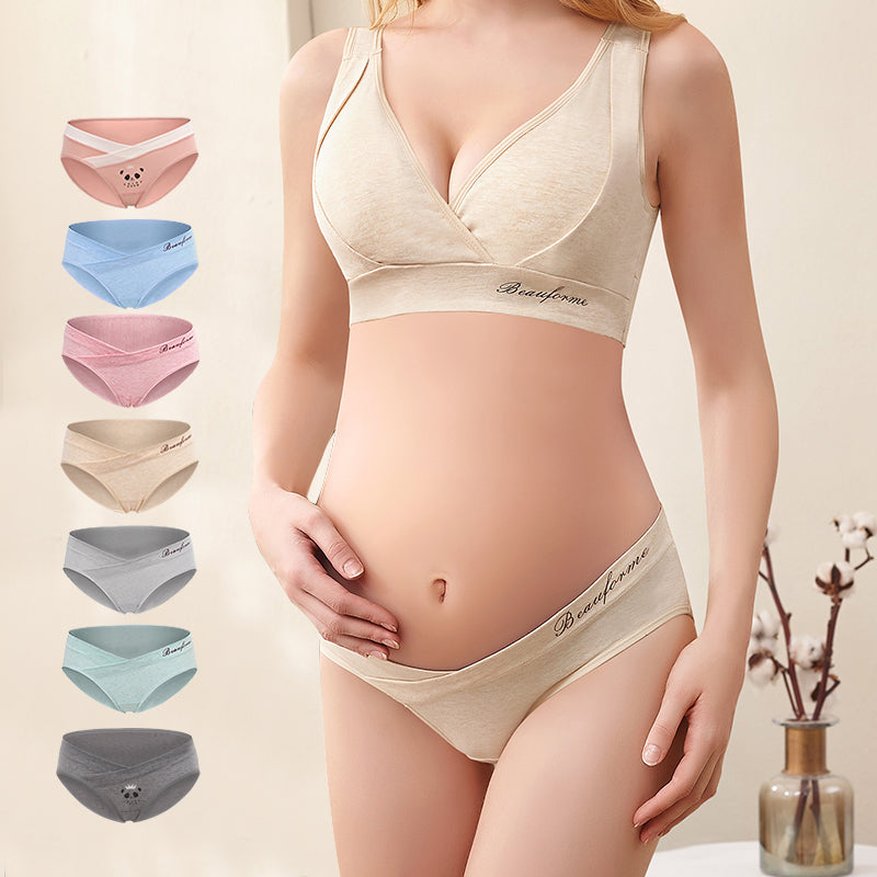 4 Piece Pregnancy Underwear Low Waist Briefs Cute Cartoon Under Bump Cross-Criss Maternity Panties