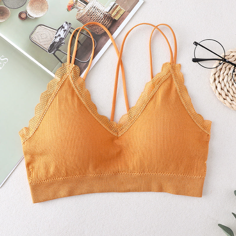 Lace sexy bra top push up wireless removable padded bralette