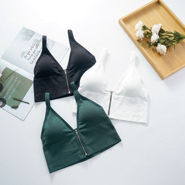 Fashion front zipper removable padded vest bra stretchy backless wireless sports yoga bra
