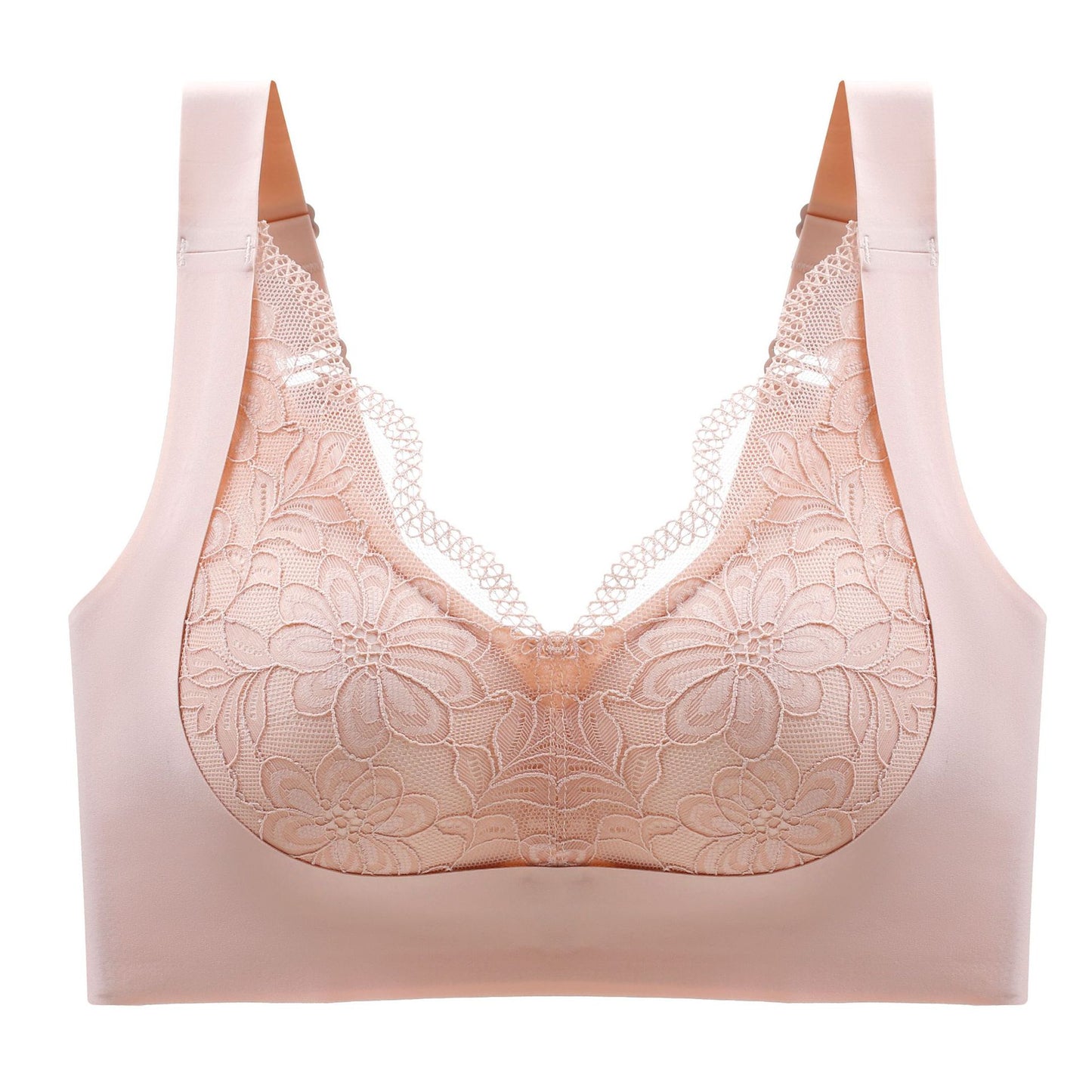Latex Padded Wire Free Lace Bra Women's Sexy Push Up Bra Laser Cut Adjustable Corrector Bralette Anti-sagging