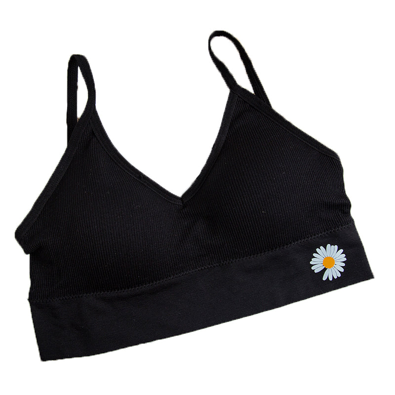 Ladies bralette daisy print camisole bra wire free yoga bra removable padded ribbed bra