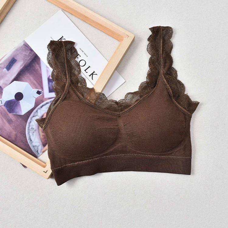 Summer yoga bra tank top soft lace seamless bra casual breathable wireless removable pad vest