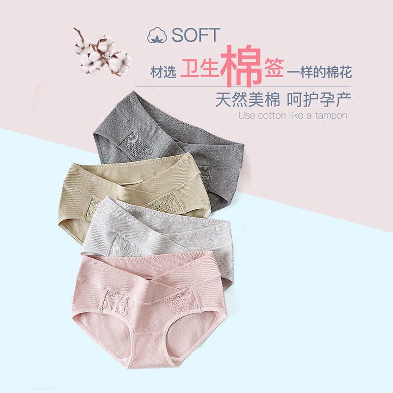 Low Waist Cotton Women Pregnancy Panties Under The Bump Lace Postpartum Briefs Criss-cross Maternity Underwear