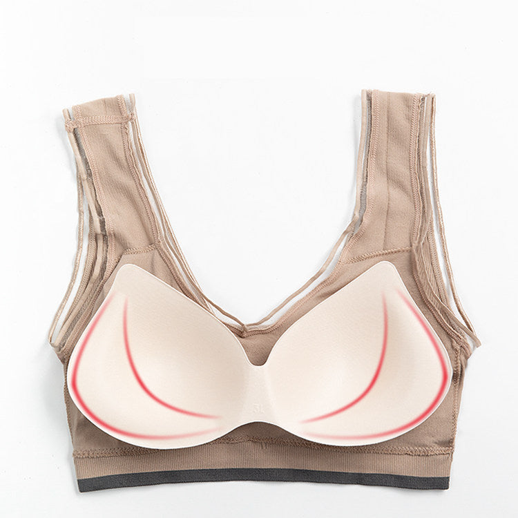 Wholesale young ladies wire free V neck sexy running yoga bra women push up removable pad breathable seamless sports underwear