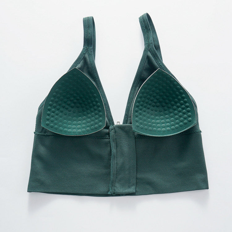 Fashion front zipper removable padded vest bra stretchy backless wireless sports yoga bra