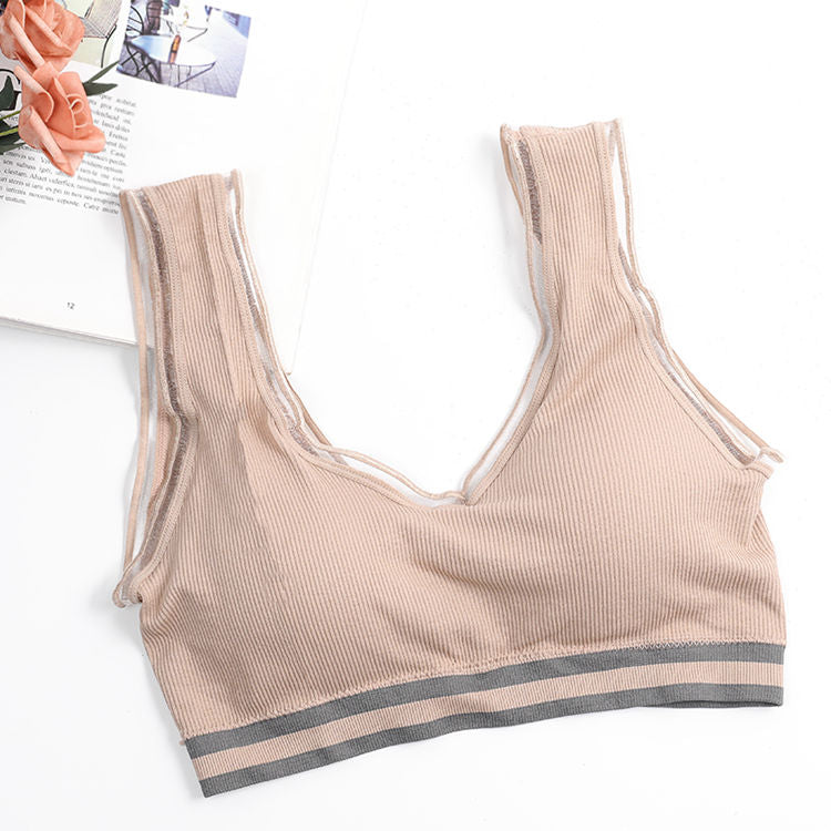 Wholesale young ladies wire free V neck sexy running yoga bra women push up removable pad breathable seamless sports underwear