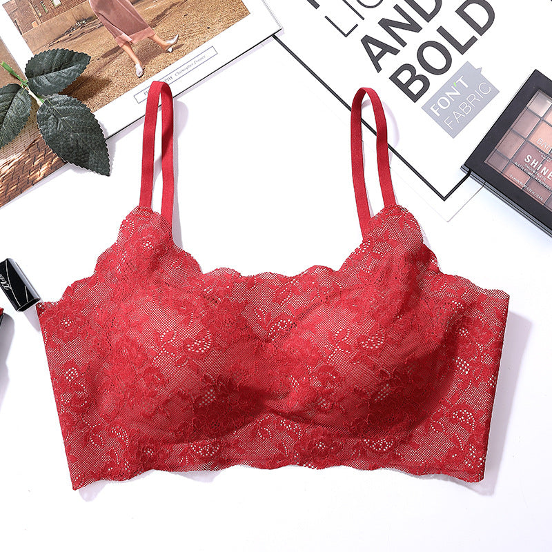 Hot New Product Sexy Sling Ice Silk Lace Beautiful Back No Trace No Steel Ring Underwear Comfortable Gathering Sleep Bra Women