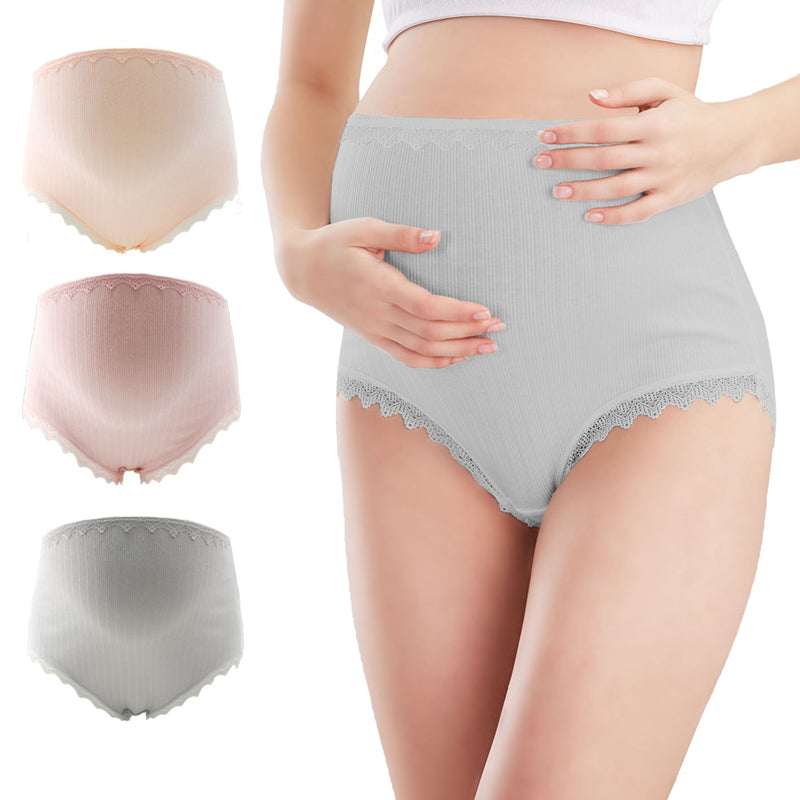 Pregnant women high waist belly lift maternity panties plus size cotton lace over bump briefs