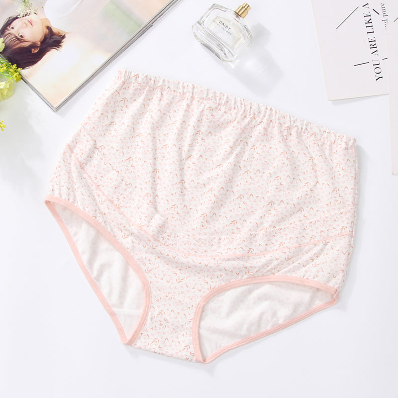 Breathable plus size cute cartoon print maternity underwear adjustable high waist over bump belly lift pregnant women's panties