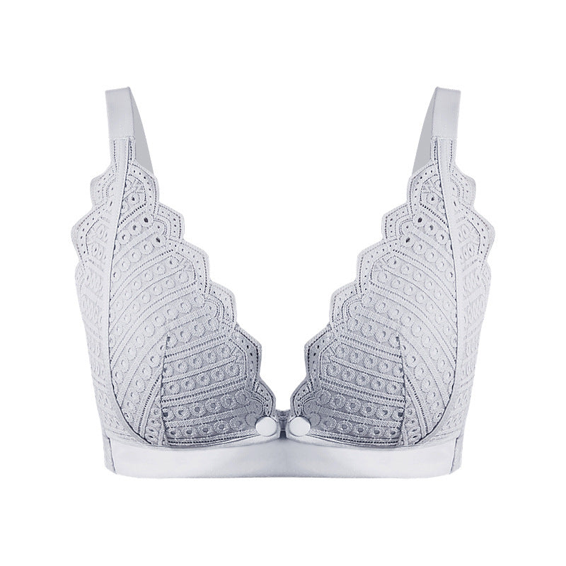 2021 New Lace Maternity Underwear Pure Cotton Lining Gathered Wire-Free Breastfeeding Nursing Bra Front Opening Buckle