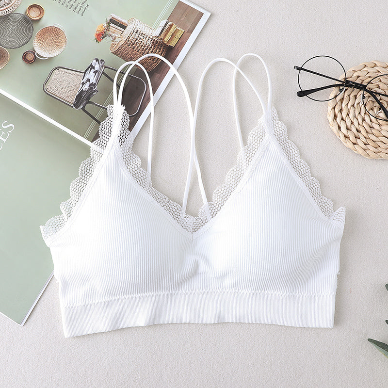 Lace sexy bra top push up wireless removable padded bralette