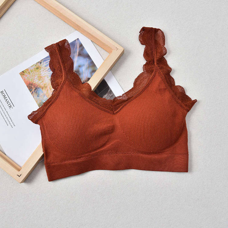 Summer yoga bra tank top soft lace seamless bra casual breathable wireless removable pad vest