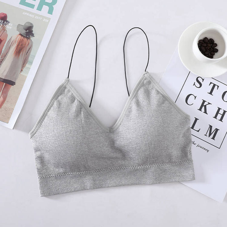 Sexy spaghetti straps wire free sports bra soft breathable young ladies removable pad tube top camisole