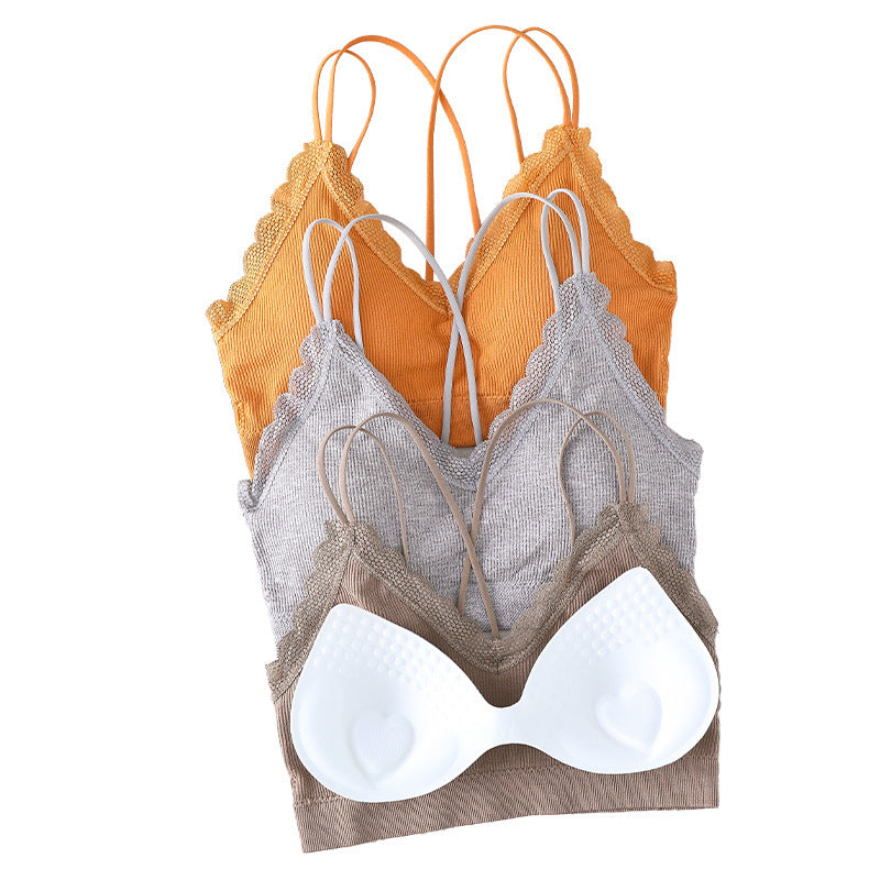 Lace sexy bra top push up wireless removable padded bralette