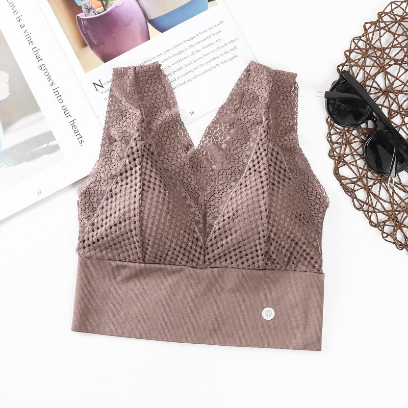 New Beauty Back Sports Tube Top Bra Seamless Sexy Lace Underwear Women's Fitness Wire-free Comfortable Vest Bralette