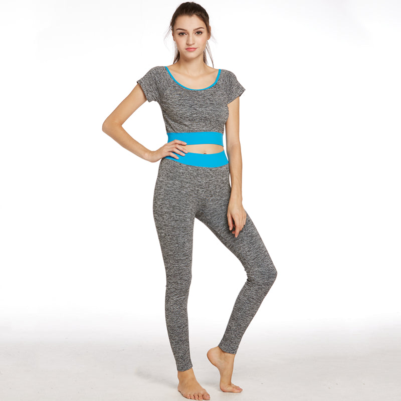 Wholsale Elastic Short Sleeve Gym Seamless Yoga Set Women Short Sleeve Casual Two Piece Sport Set Women Clothing