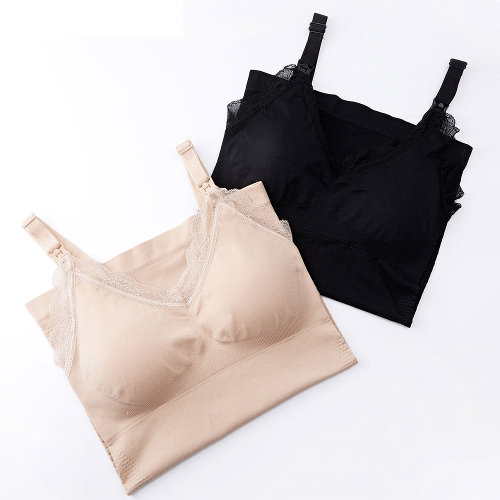 Wholesale Woman Maternity Nursing Vest Bra Large Size Pregnant Front Button Seamless Long Sling Vest Lace Breast Feeding Bra