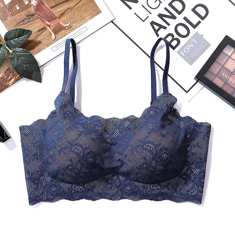 New Arrival Sexy Lace Ice Silk One-Piece Wireless Underwear Comfortable Push Up Sleeping Bra For Women