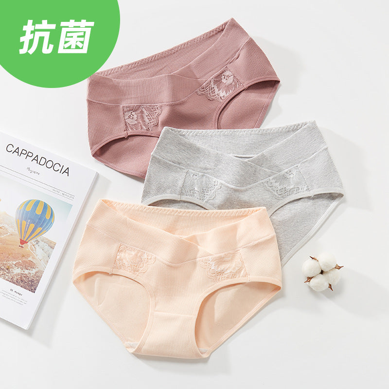 Low Waist Cotton Women Pregnancy Panties Under The Bump Lace Postpartum Briefs Criss-cross Maternity Underwear