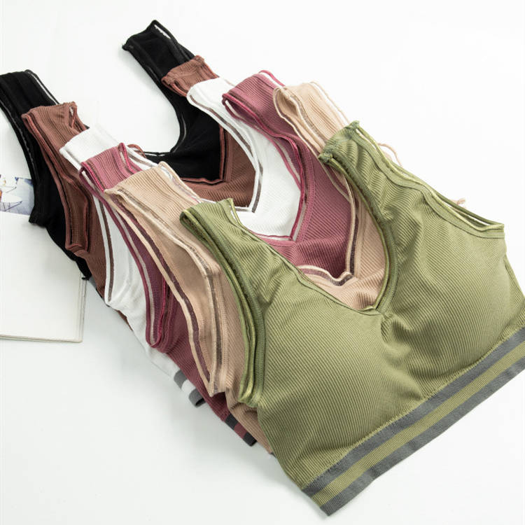 Wholesale young ladies wire free V neck sexy running yoga bra women push up removable pad breathable seamless sports underwear