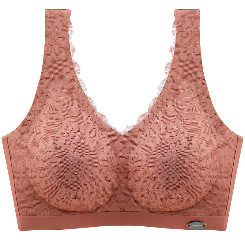 New Thai Latex Laser-Cut Bra Women Comfortable Push Up Wireless Bra Underwear Soft Women Lace Sleeping Bra
