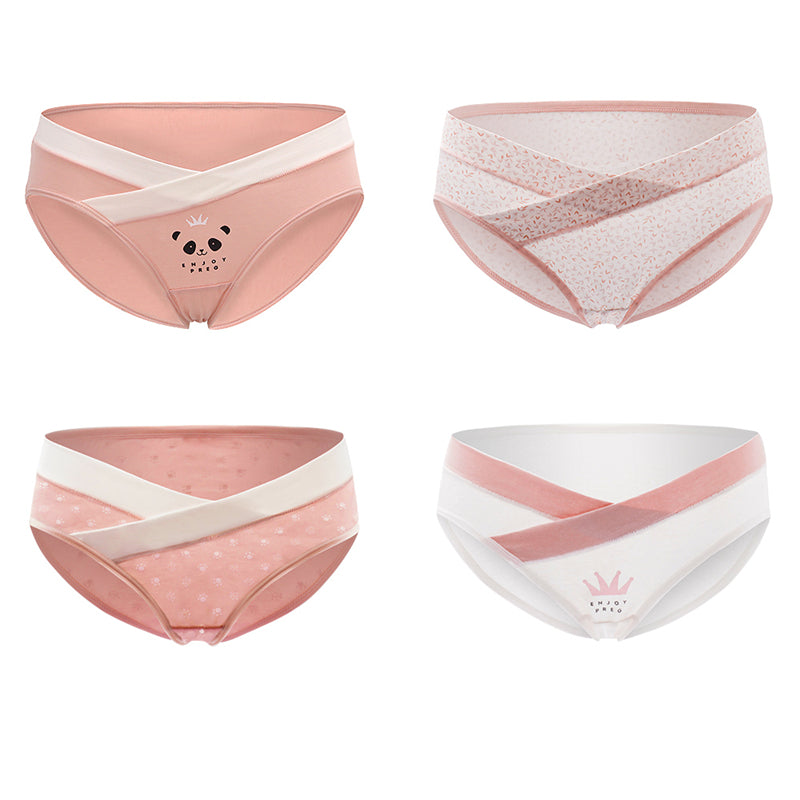 Wholesale 4 Pieces Women Cotton Low Waist Front Criss-Cross Pregnancy Panties Under Bump Maternity Underpants Postpartum Briefs