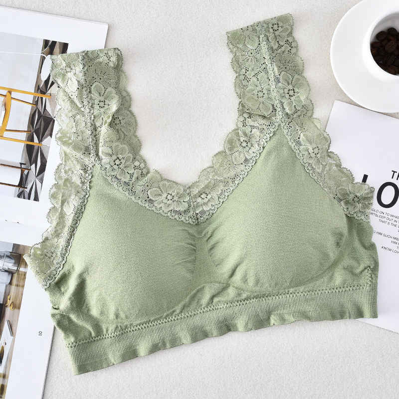 Seamless girls wireless bra ladies removable padded sleep bra lace bralette women elastic push up wholesale soft brassiere
