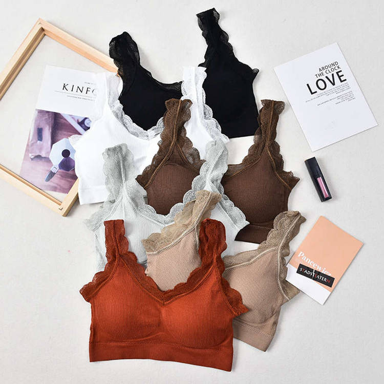 Summer yoga bra tank top soft lace seamless bra casual breathable wireless removable pad vest