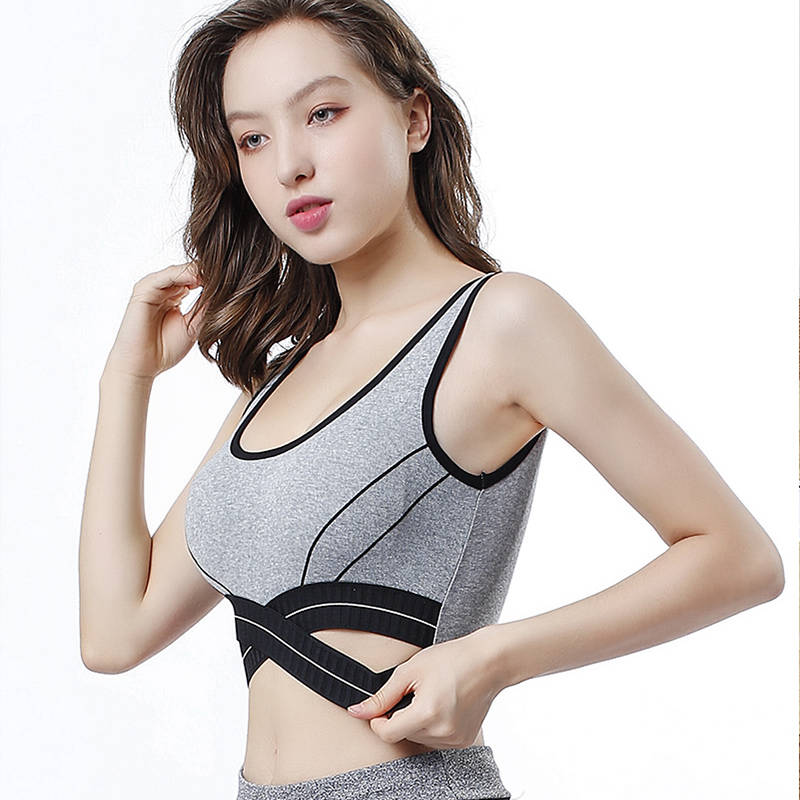 New fashion front cross-criss shockproof fitness vest female backless removable padded running yoga sports bra