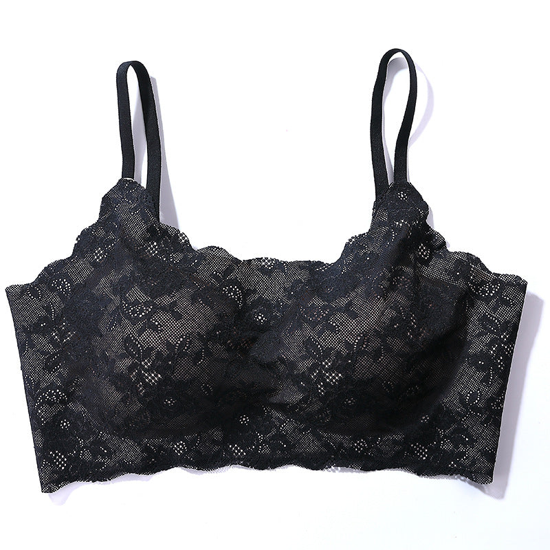 Hot New Product Sexy Sling Ice Silk Lace Beautiful Back No Trace No Steel Ring Underwear Comfortable Gathering Sleep Bra Women