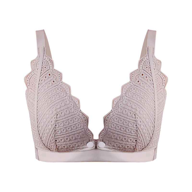2021 New Lace Maternity Underwear Pure Cotton Lining Gathered Wire-Free Breastfeeding Nursing Bra Front Opening Buckle