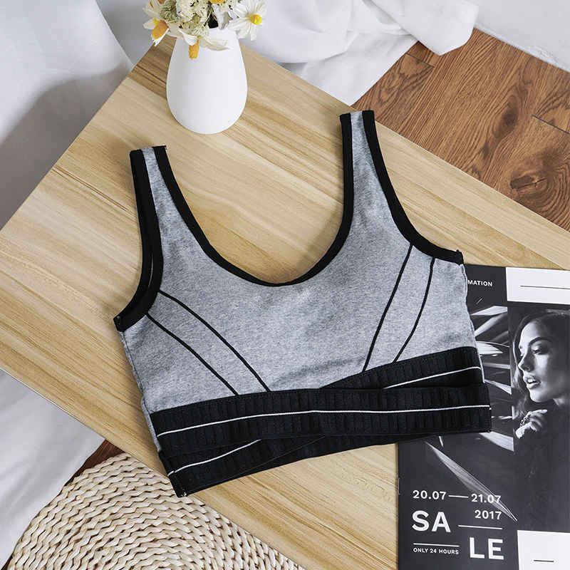 New fashion front cross-criss shockproof fitness vest female backless removable padded running yoga sports bra