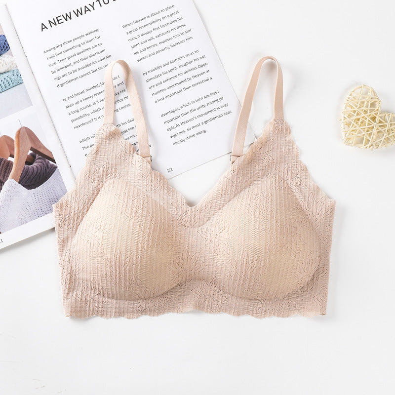 Thailand Latex Sling Lace Bra Without Steel Ring One Piece No Trace Comfortable Small Chest Gathered Underwear Female Bra Summer