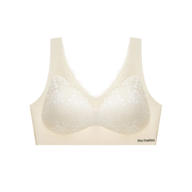 New Lace Seamless Underwear Women's Beauty Back No Steel Ring Ventilation Holes Cloth To Prevent Exposure Thin Summer Sleep Bra